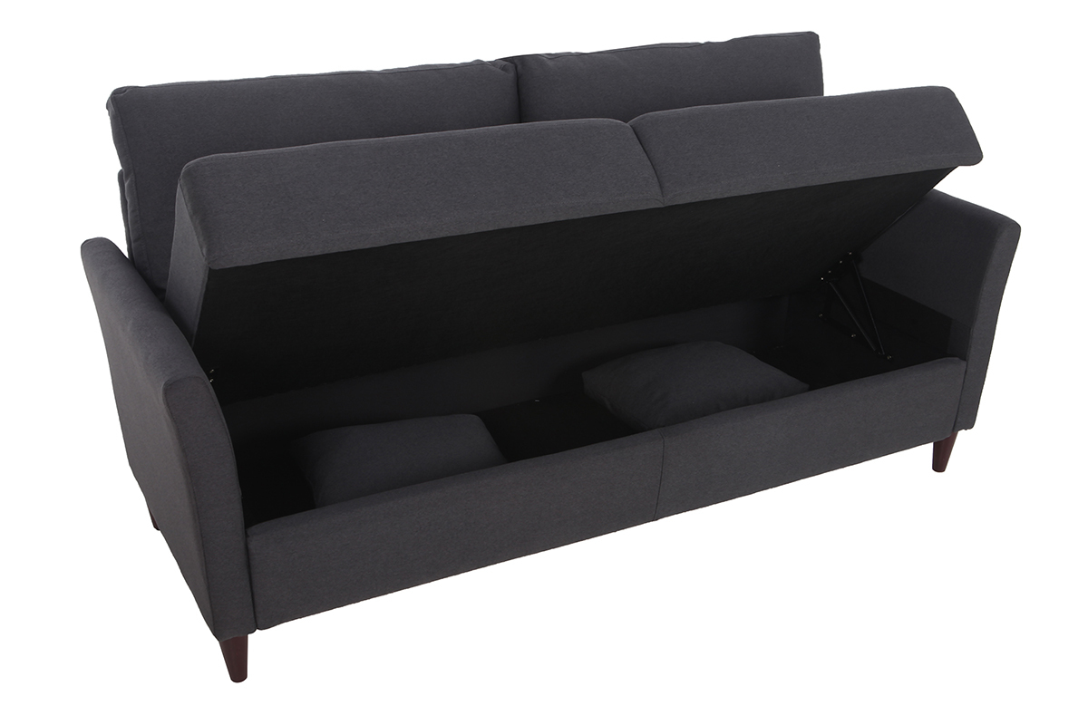 Canap� 3 places design en tissu gris fonc� avec rangement MEDLEY