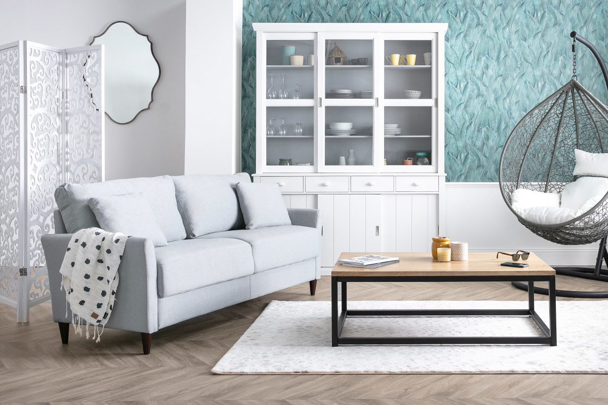 Canap� 3 places design en tissu gris fonc� avec rangement MEDLEY