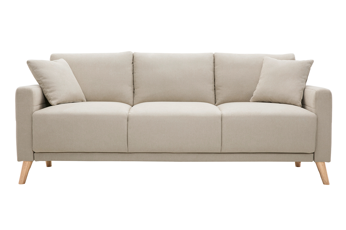 Canapé 3 places en tissu beige et bois clair MUNIK