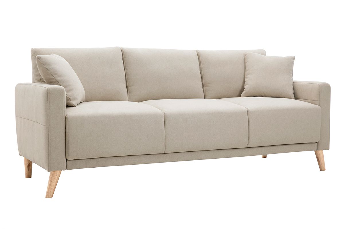 Canapé 3 places en tissu beige et bois clair MUNIK