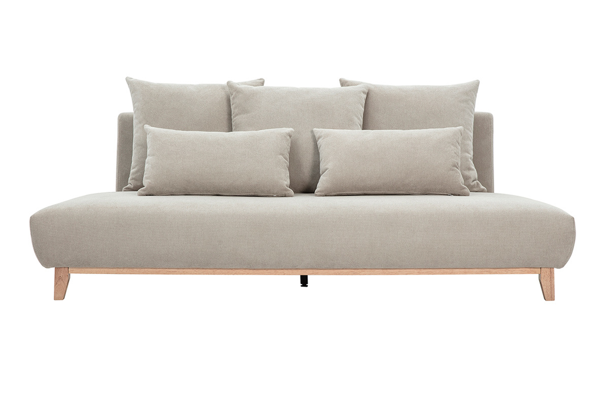 Canap� 3 places en tissu chenille beige et bois clair L201 cm BASTILLE