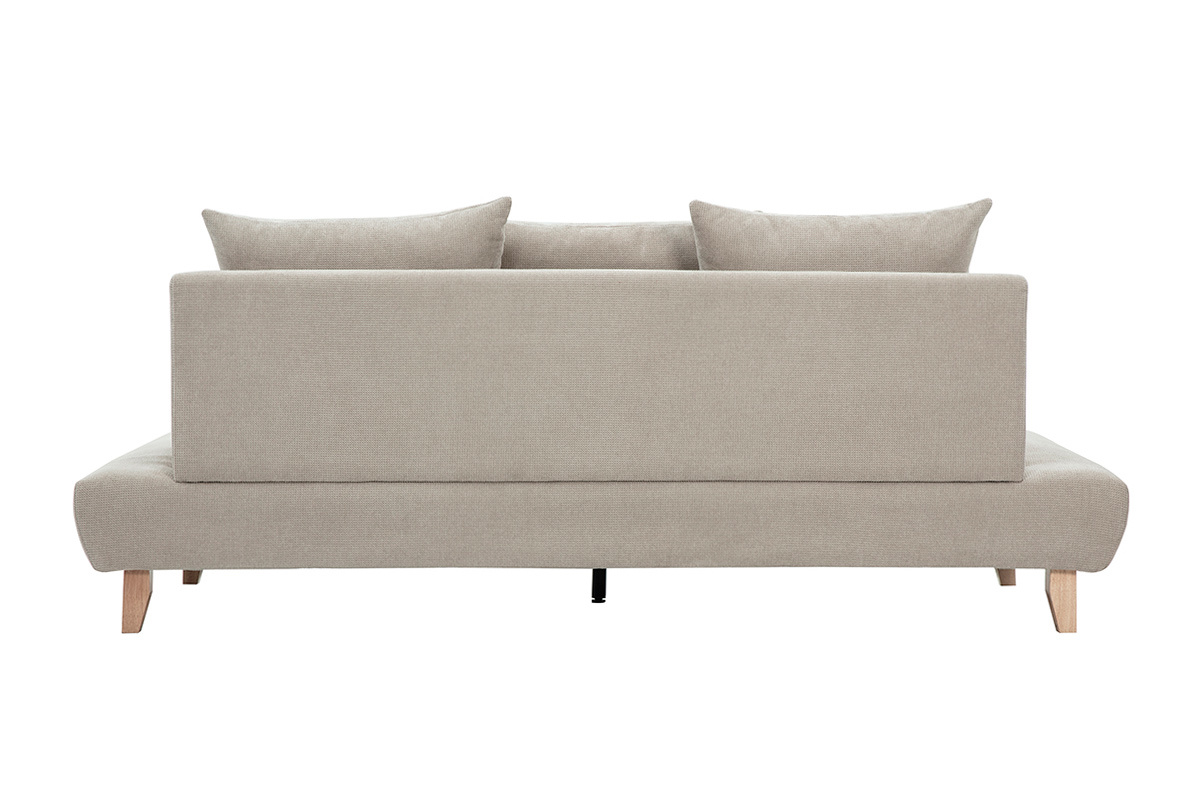 Canap� 3 places en tissu chenille beige et bois clair L201 cm BASTILLE