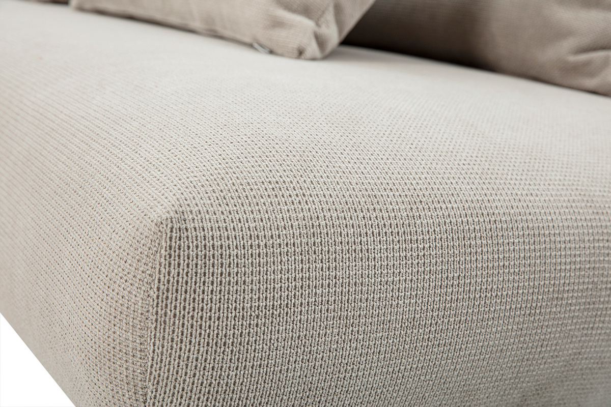 Canap� 3 places en tissu chenille beige et bois clair L201 cm BASTILLE