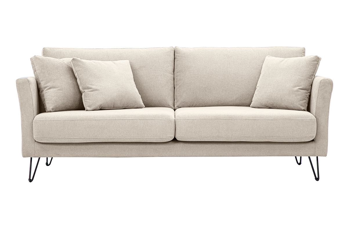 Canap� 3 places en tissu chenille beige et m�tal OSLO