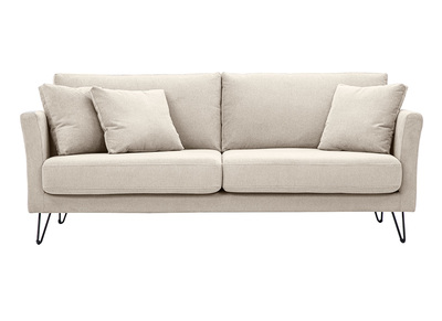 Canap&eacute; 3 places en tissu chenille beige et m&eacute;tal OSLO