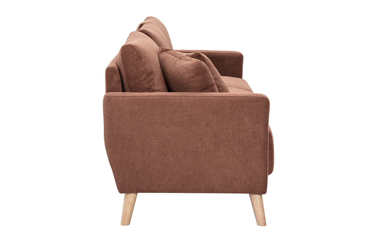 Canap� 3 places en tissu chenille terre br�l�e et bois clair MUNIK
