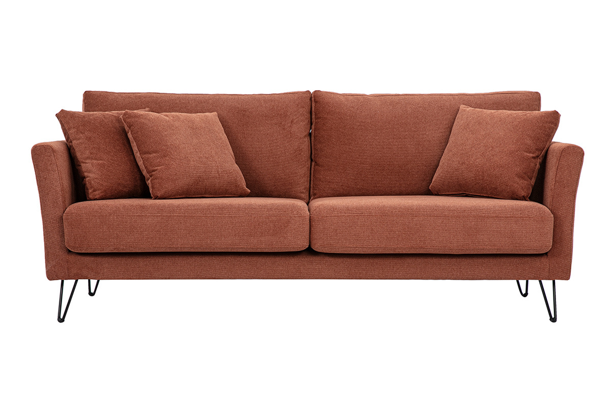 Canap� 3 places en tissu chenille terre br�l�e et m�tal OSLO