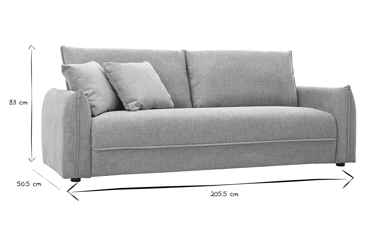 Canap 3 places en tissu effet velours textur gris PIO