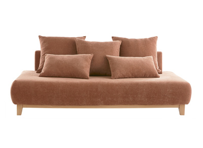 Canapé 3 places en tissu effet velours texturé terre brûlée et bois clair L200 cm ODEON