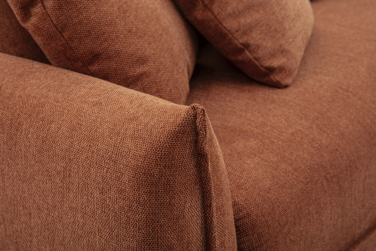 Canap 3 places en tissu effet velours textur terre brle PIO