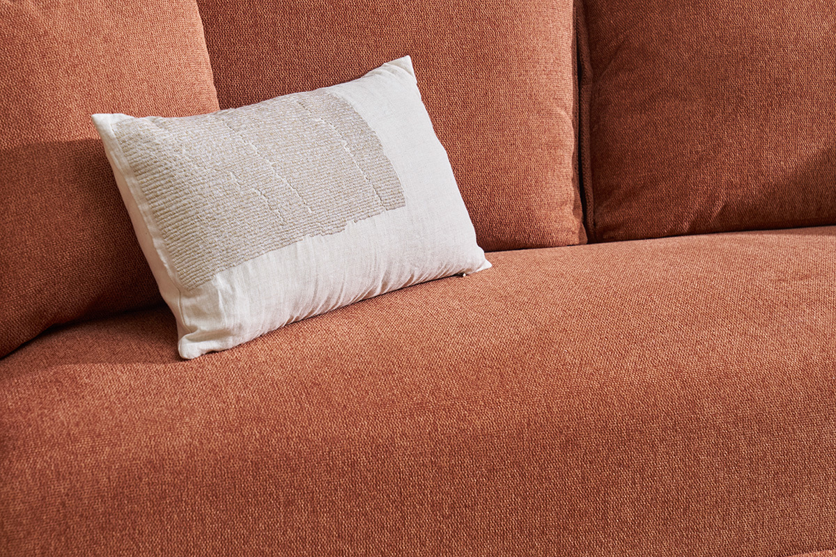 Canap 3 places en tissu effet velours textur terre brle PIO