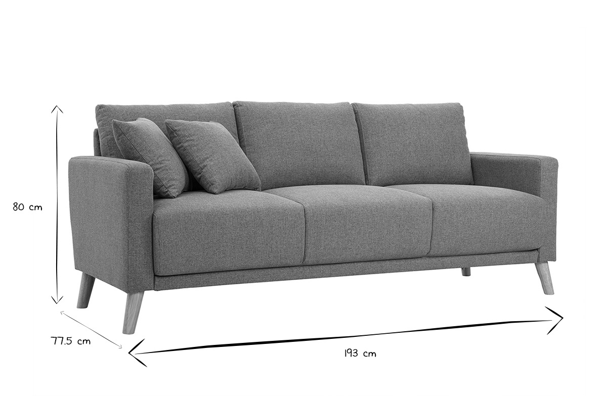 Canap� 3 places en tissu gris et bois clair MUNIK