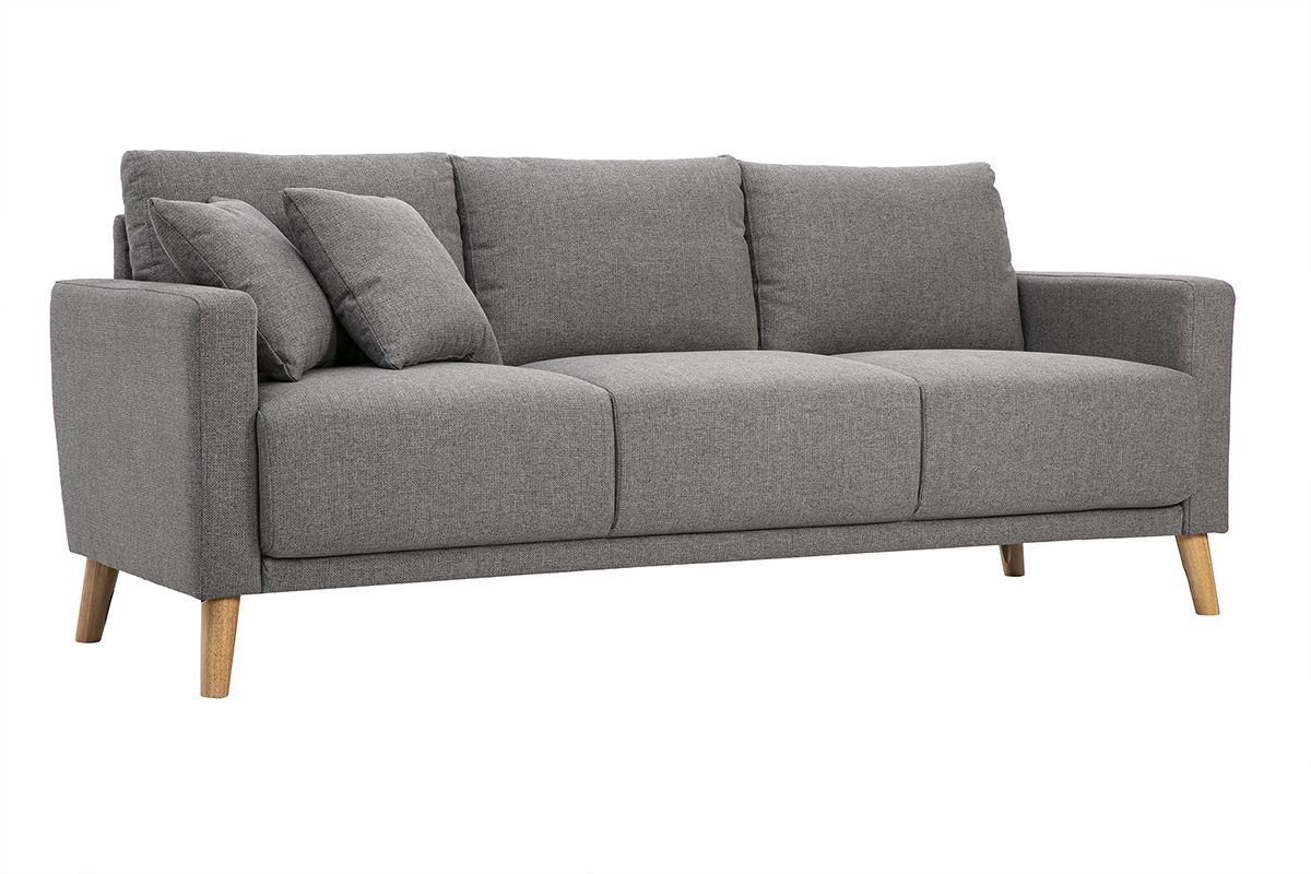 Canap� 3 places en tissu gris et bois clair MUNIK