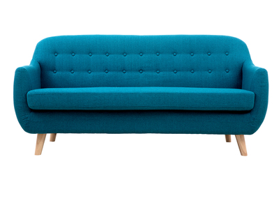 Canap&eacute; 3 places scandinave d&eacute;houssable bleu canard et bois YNOK