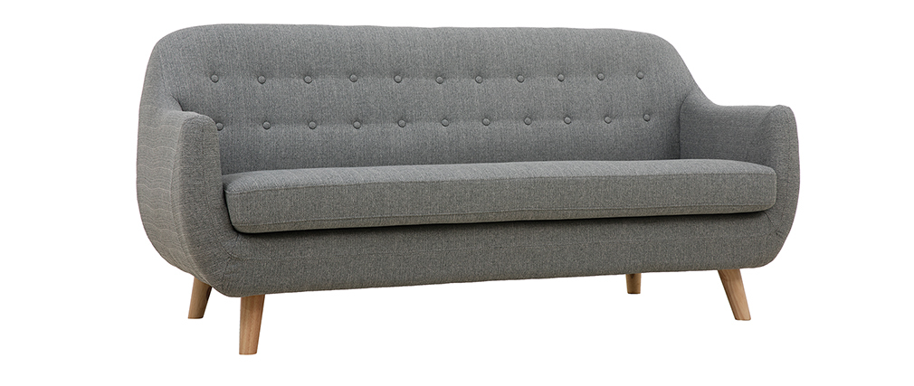 Canap� 3 places scandinave d�houssable gris clair et bois YNOK