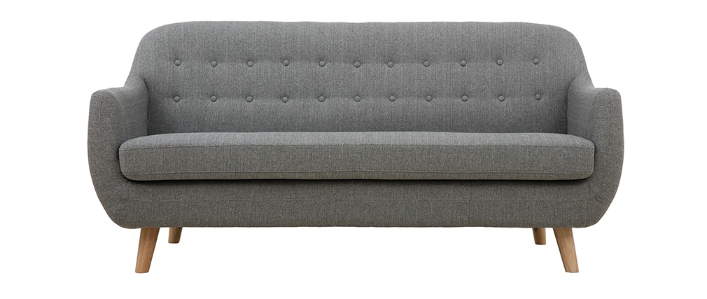 Canap� 3 places scandinave d�houssable gris clair et bois YNOK