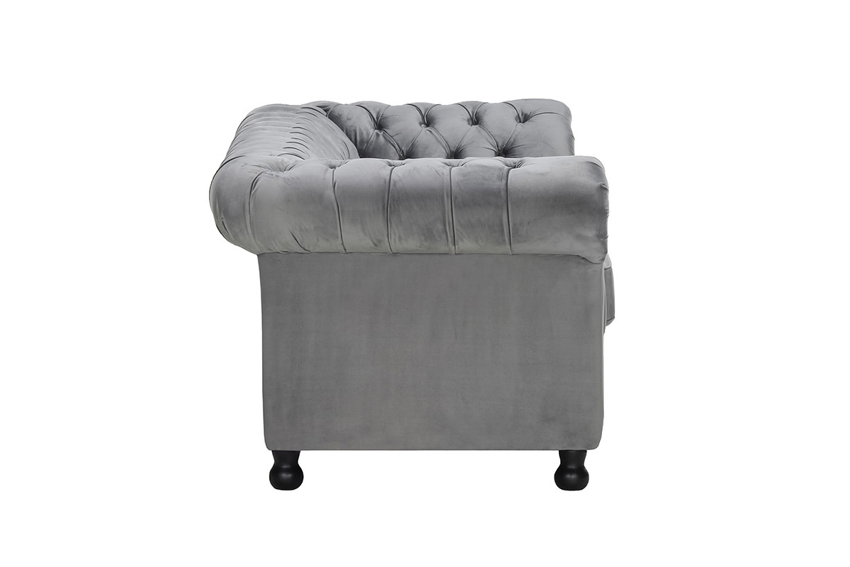 Canap� 3 places velours gris fonc� CHESTERFIELD