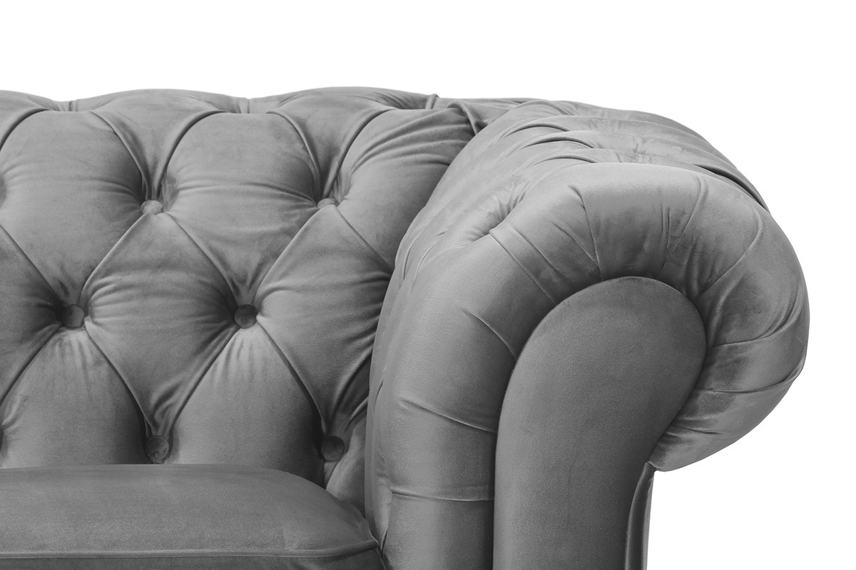 Canap� 3 places velours gris fonc� CHESTERFIELD