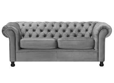 Canap&eacute; 3 places velours gris fonc&eacute; CHESTERFIELD