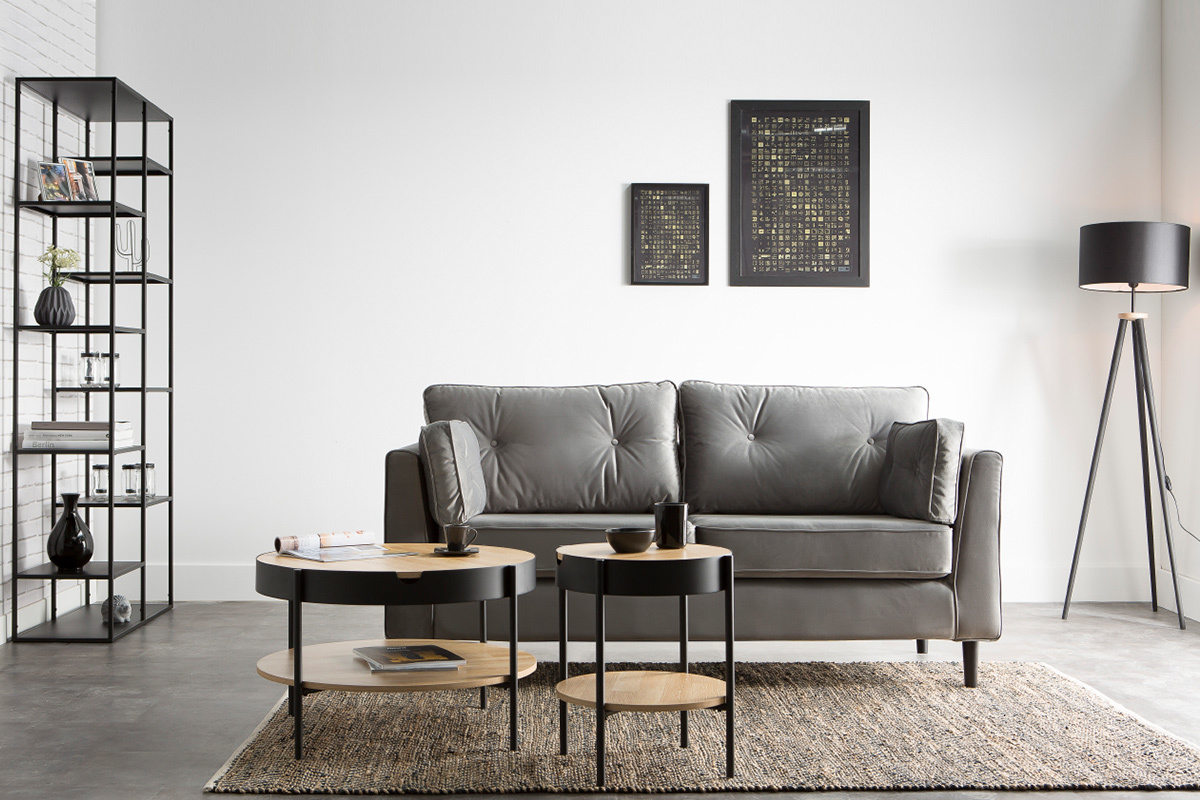 Canap� 3 places velours gris WILLIAM