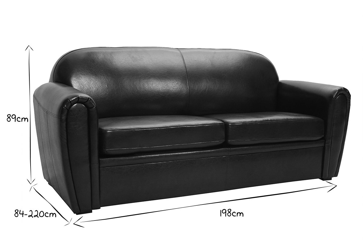Canap� Club convertible en cuir noir 3 places - cuir de vachette