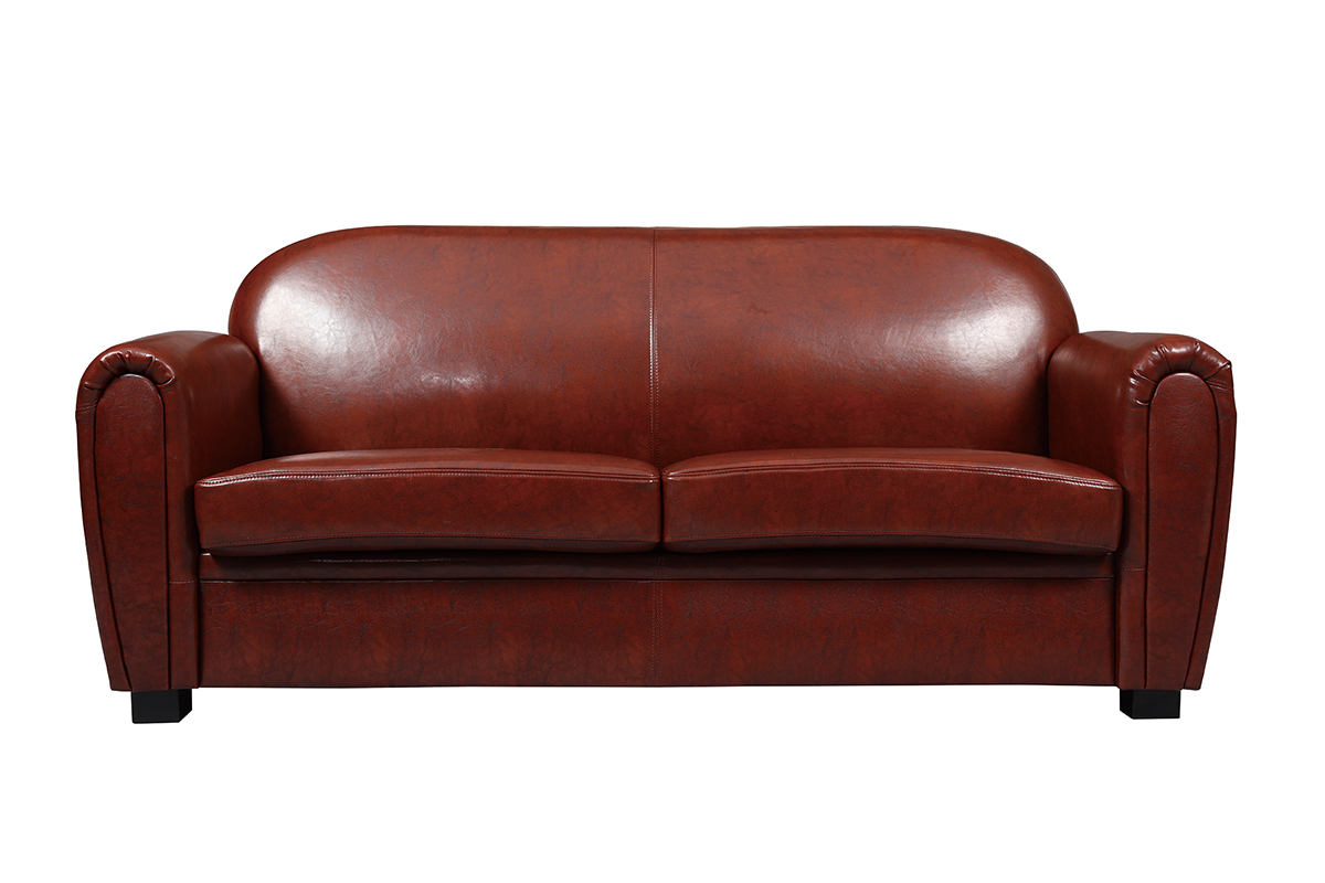 Canap Club cuir marron clair 3 places - cuir de vachette