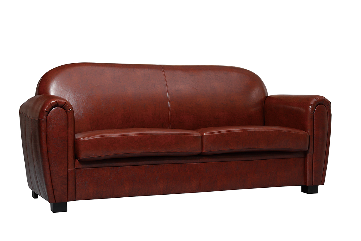 Canap Club cuir marron clair 3 places - cuir de vachette