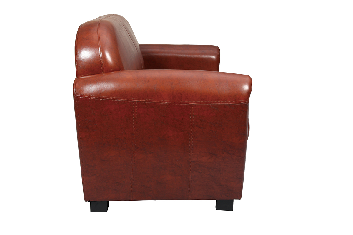 Canap Club cuir marron clair 3 places - cuir de vachette