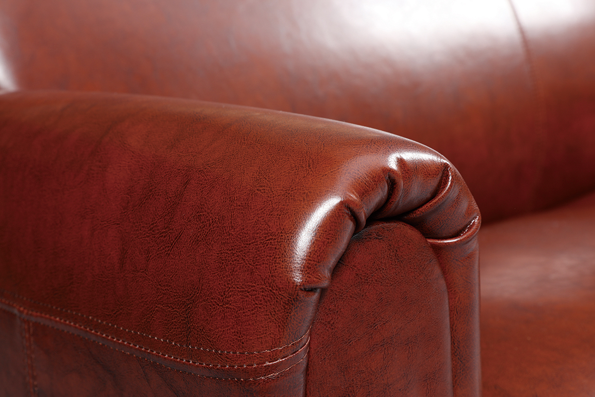 Canap Club cuir marron clair 3 places - cuir de vachette