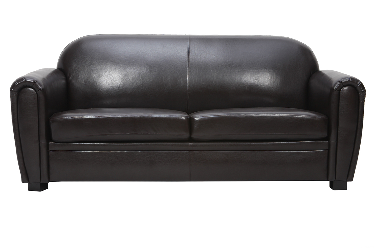Canap Club cuir marron fonc 3 places - cuir de vachette