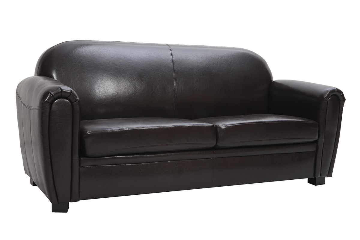 Canap Club cuir marron fonc 3 places - cuir de vachette