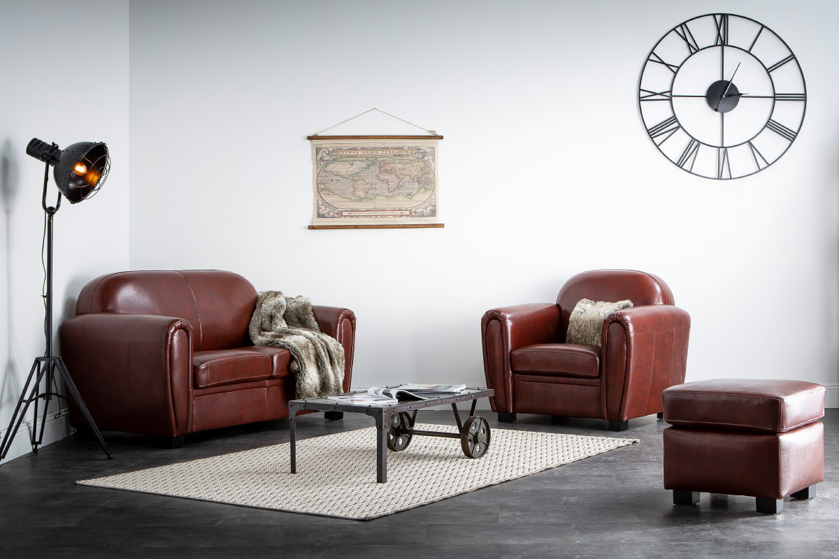 Canap� Club cuir noir 2 places - cuir de vachette