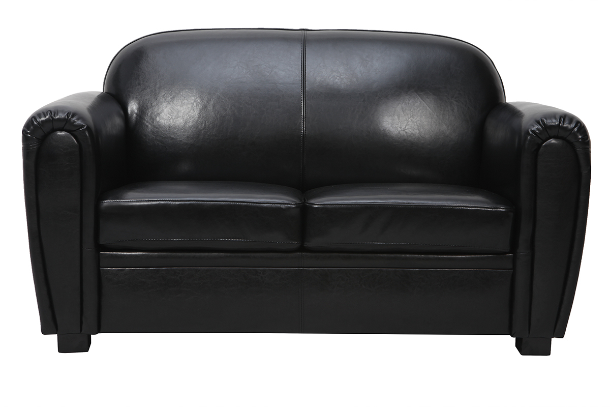 Canap� Club cuir noir 2 places - cuir de vachette