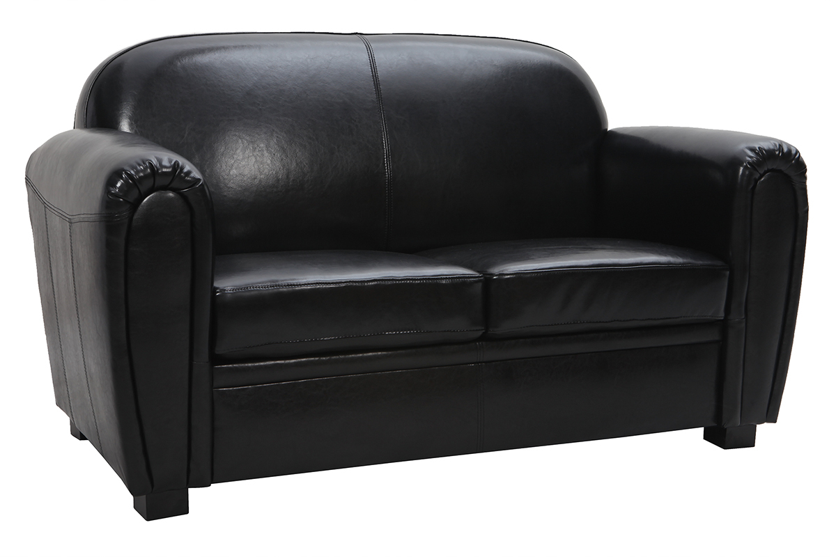 Canap� Club cuir noir 2 places - cuir de vachette
