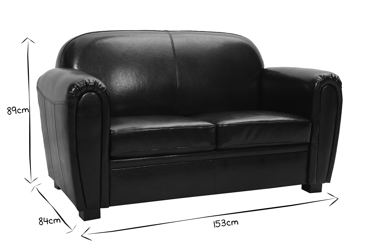 Canap� Club cuir noir 2 places - cuir de vachette