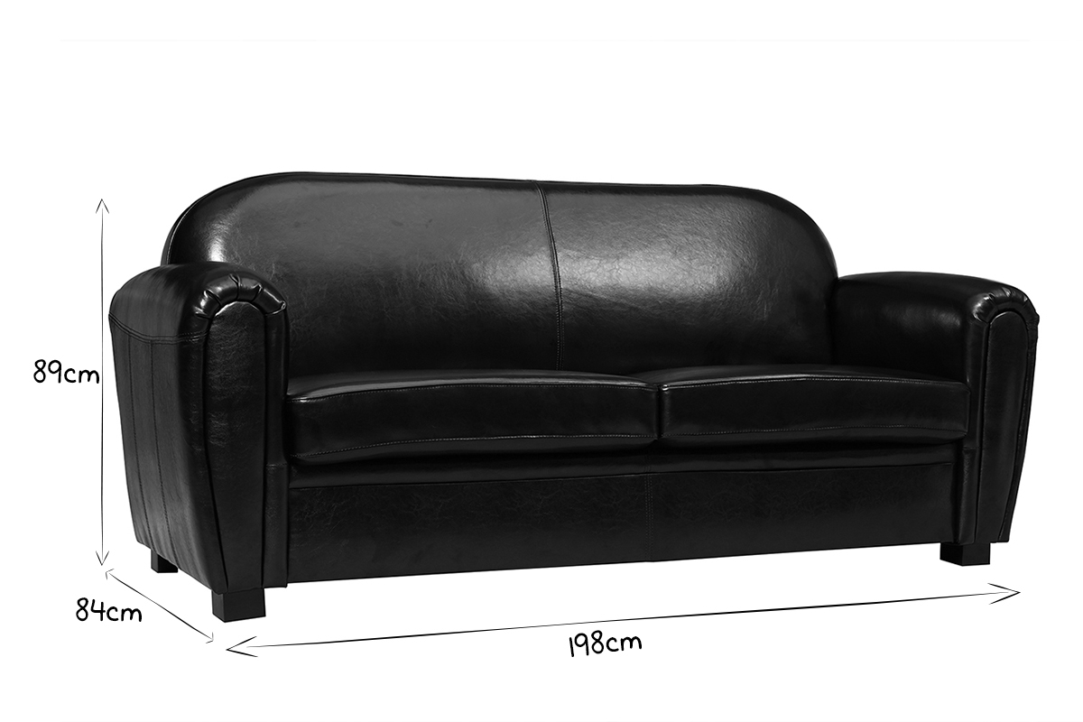 Canap� Club cuir noir 3 places - cuir de vachette