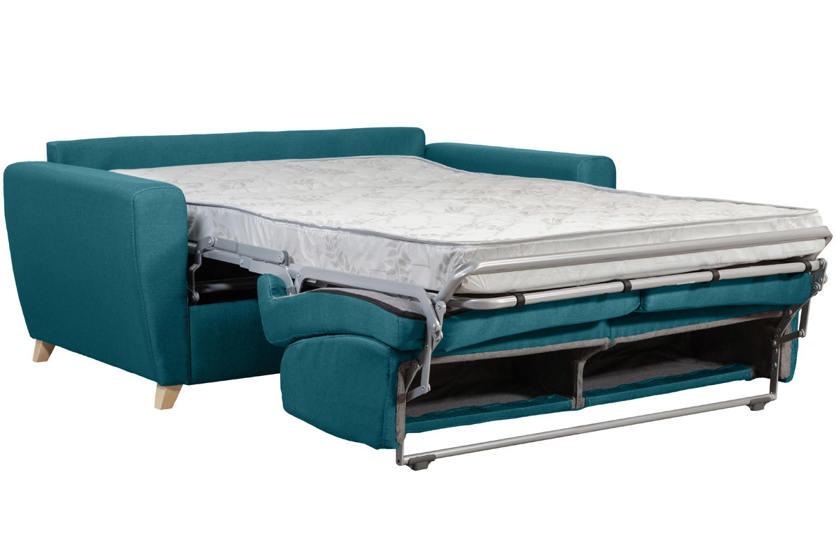 Canap convertible 2-3 places en tissu bleu canard matelas L120 cm 12 cm GRAHAM