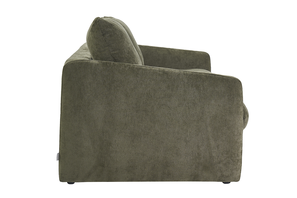 Canap� convertible 2 places en tissu effet velours textur� vert kaki PAULIN