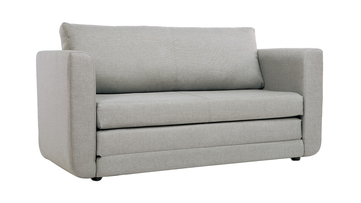 Canap convertible 2 places en tissu gris clair LEON