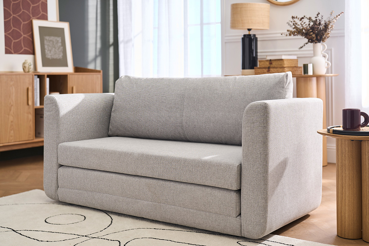 Canap� convertible 2 places en tissu gris clair LEON