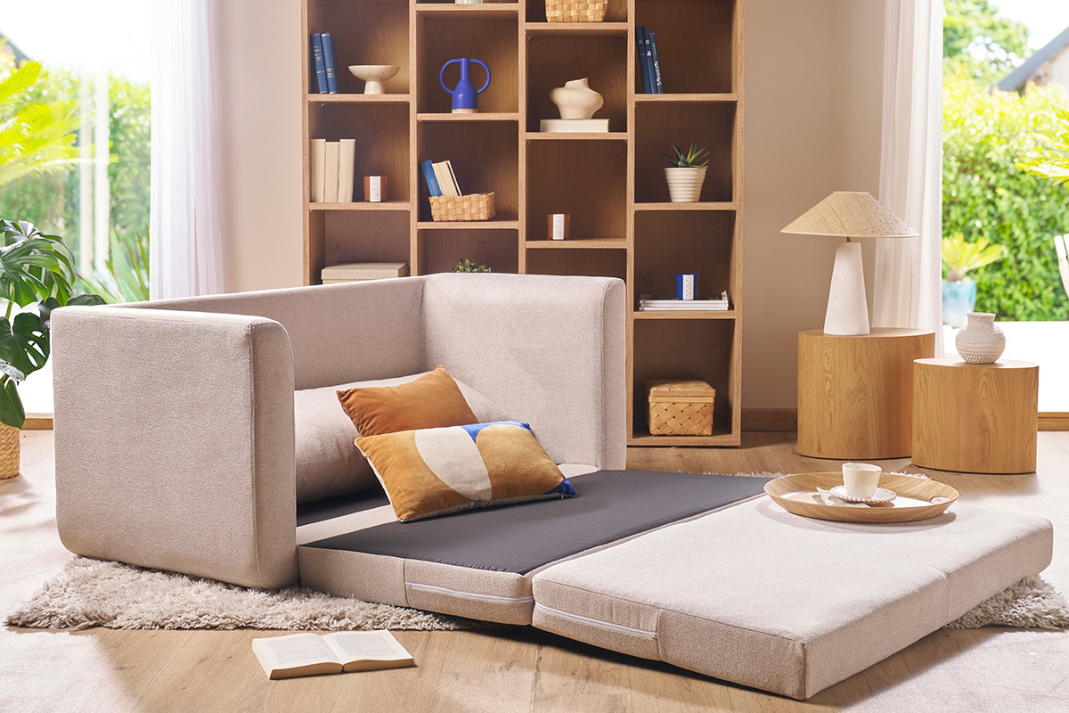 Canap convertible 2 places en tissu vert de gris LEON
