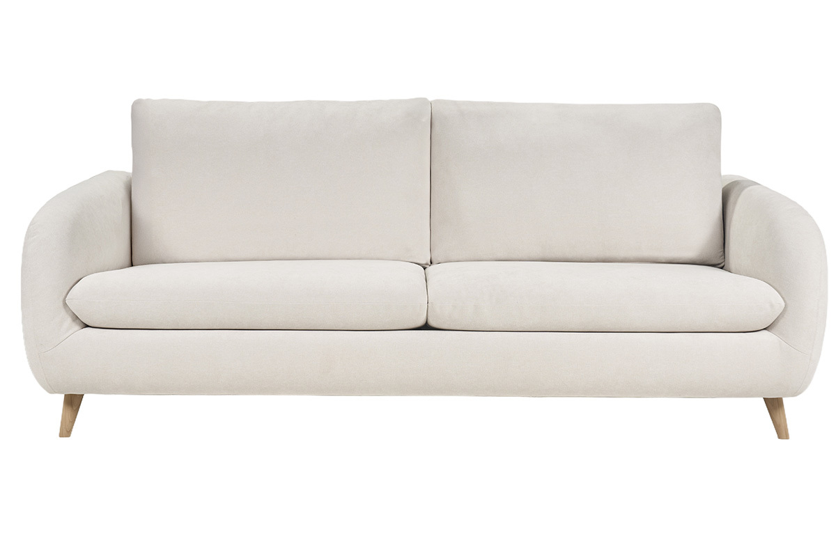 Canap� convertible 3-4 places en tissu effet velours beige avec matelas 10 cm LEANDRE