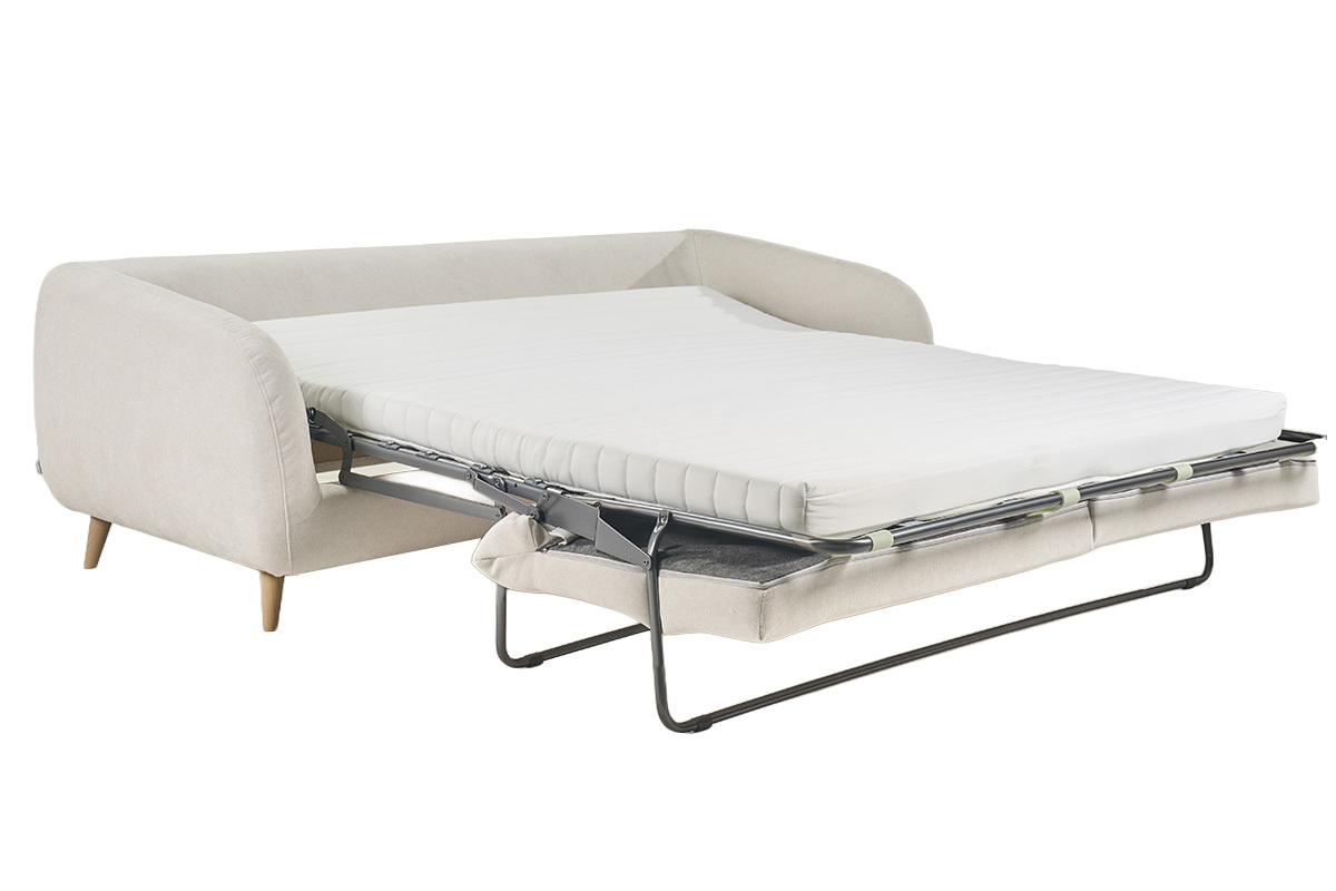 Canap� convertible 3-4 places en tissu effet velours beige avec matelas 10 cm LEANDRE