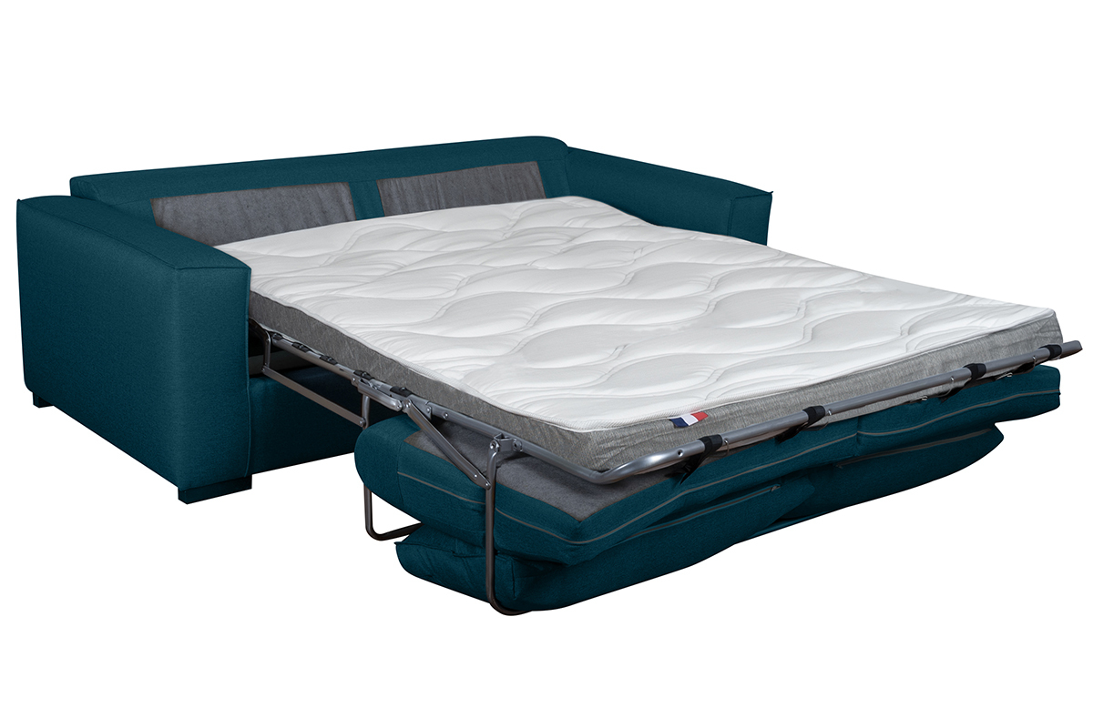 Canap� convertible 3 places bleu canard matelas 10 cm BOLI