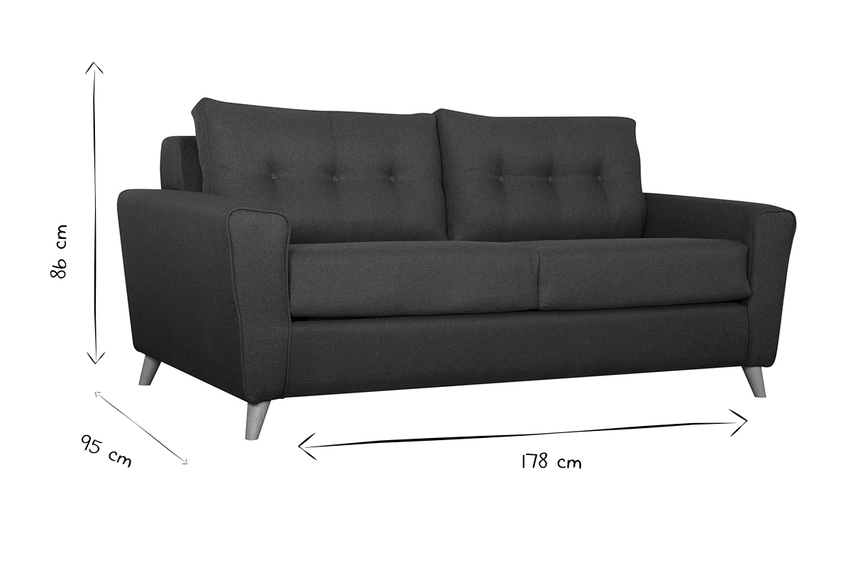 Canap convertible 3 places en tissu bleu canard et bois clair avec matelas 9 cm BEAUBOURG