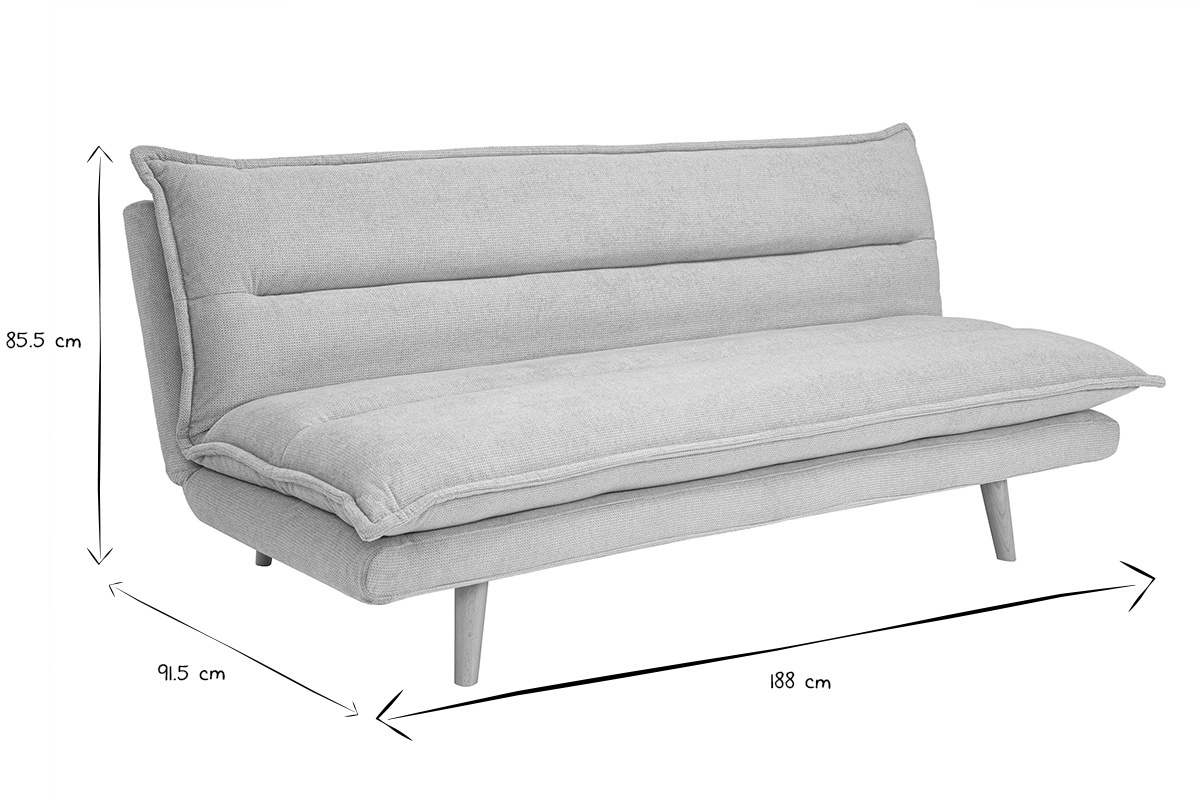 Canap� convertible 3 places en tissu chenille beige et bois clair BINGO