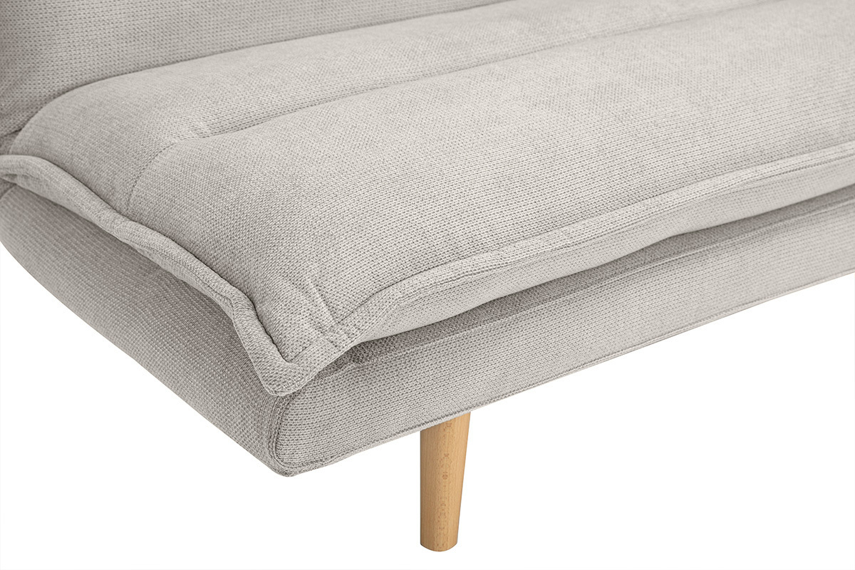 Canap� convertible 3 places en tissu chenille beige et bois clair BINGO