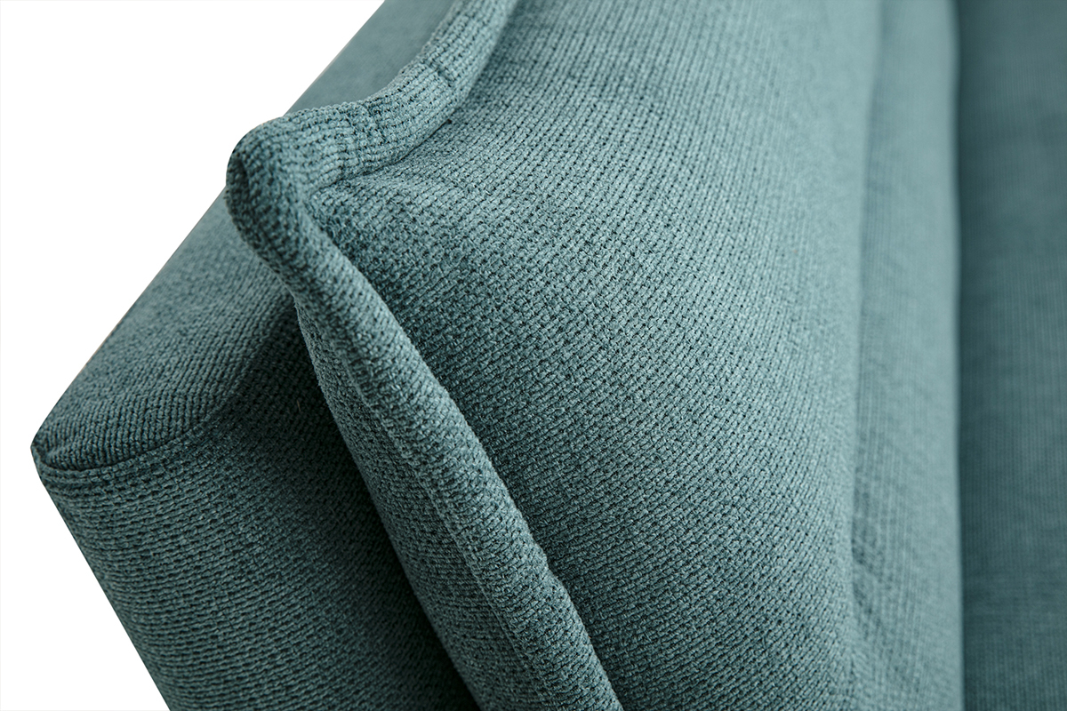 Canap� convertible 3 places en tissu chenille bleu canard et bois clair BINGO