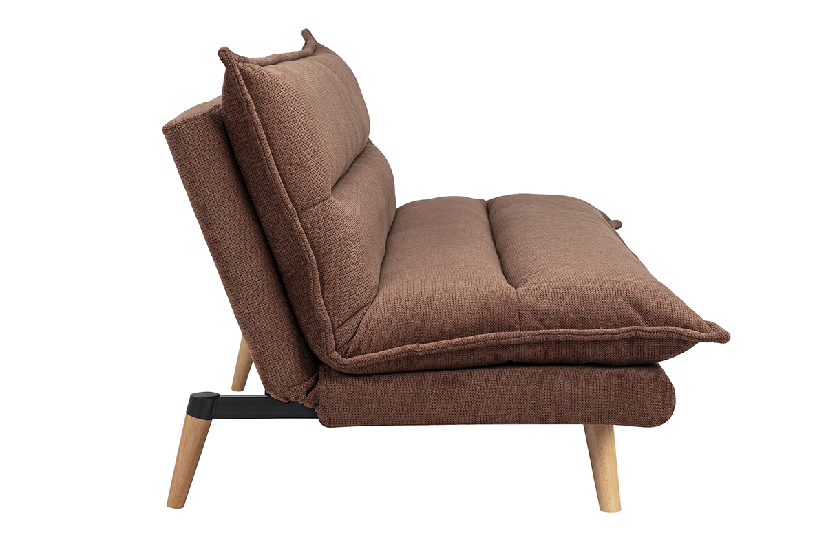 Canap� convertible 3 places en tissu chenille terre br�l�e et bois clair BINGO