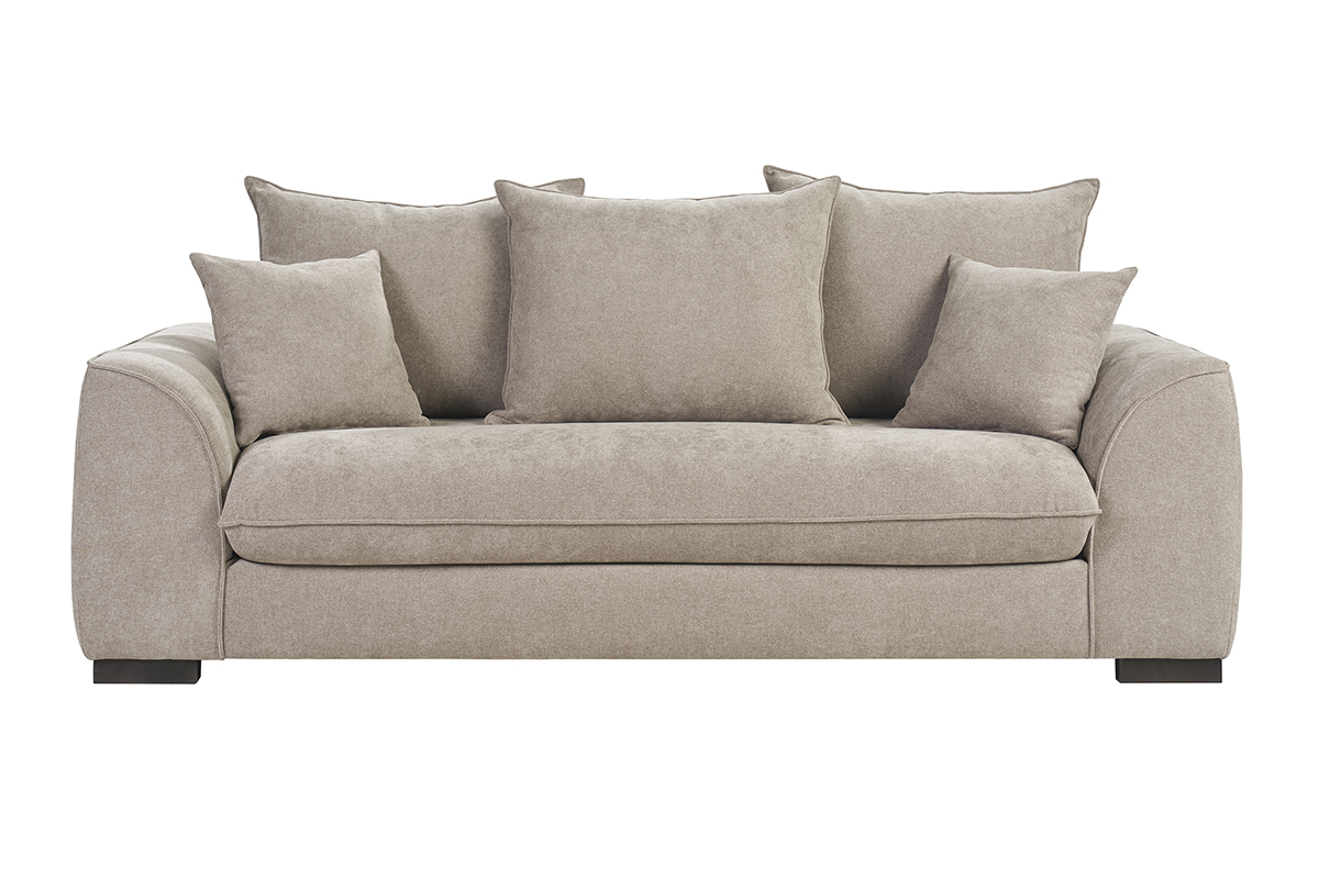 Canap convertible 3 places en tissu effet velours taupe avec matelas 12 cm ARMAND